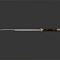 Sharp Metal Dagger With Wooden Handle And Decorative Metal Accents On Dark Surface