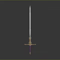 Medieval Decorative Sword With Metal Blade Golden Hilt And Purple Handle