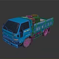 Blue Street Cleaning Truck With Black Circular Containers On Back