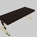 Modern Dark Wooden Desk With Golden Metal X Shaped Legs And Drawers