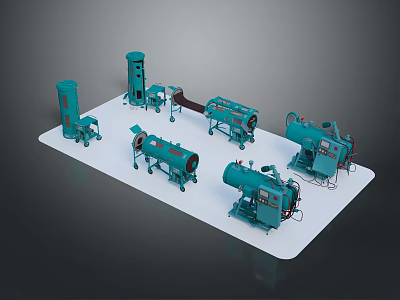 Green Industrial Machinery Assembly With Multiple Units And Equipment Components 3d model