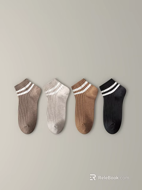 Knitted Crew Socks In Brown Light Gray Dark Brown And Black With White Stripes 3d model 