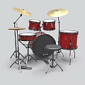 Red Musical Instrument Drum Set With Drums Cymbals And Stool On Stand