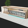 Modern Architectural Exterior With Glass Curtain Wall Green Tree Swimming Pool And City Skyline View