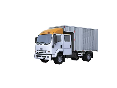 Utility Truck With Yellow Cab And White Cargo Container For Transportation 3d model