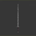 Long Slender Decorative Sword With Red Accents And Metallic Hilt