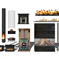 Various Fireplace Designs With Burning Flames Modern Traditional And Rustic Styles 3d model