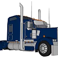 Blue Heavy Duty Truck With Spacious Cab Large Wheels And Chrome Exhaust Pipes