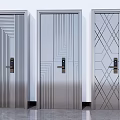 Modern Metal Security Doors With Geometric Patterns And Three Panel Design 3d model
