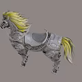 Armored Reptile With Yellow Mane And Intricate Silver Armor Details