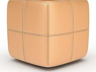 Upholstered Tan Cube Ottoman With Stitched Leather Surface For Home Decor 3d model