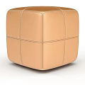 Upholstered Tan Cube Ottoman With Stitched Leather Surface For Home Decor 3d model