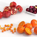 Assorted Fresh Fruits with Whole Sliced Pomegranates Plums Oranges and Scattered Kumquats