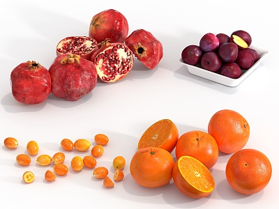 Modern Fruit Pomegranate Kumquat Citrus Plum 3d model