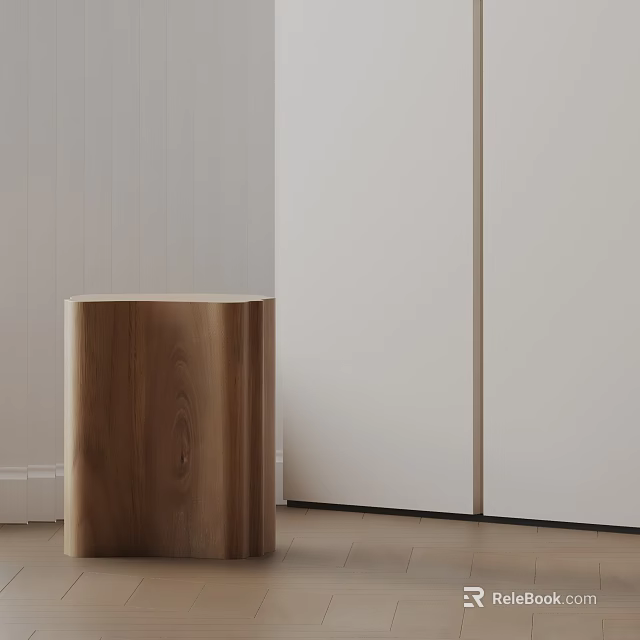 Walnut Wooden Side Table With Cylindrical Design In Light Colored Minimalist Interior 3d model 