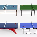 Multiple Table Tennis Tables in Blue Green with Red Frame and Various Styles 3d model