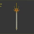 Ornate Sword With Red And Gold Decorations On White Blade