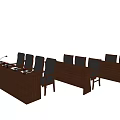 Wooden Conference Table With Multiple Black Chairs For Office Meeting Setup