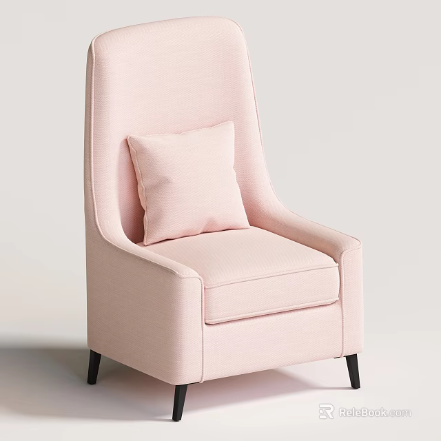 Modern Pink Upholstered Armchair With Accent Pillow And Black Legs 3d model 