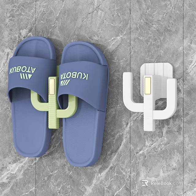 Practical Bathroom Accessories With Blue Slippers Green White Hooks For Home Use 3d model 