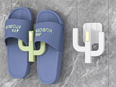 Practical Bathroom Accessories With Blue Slippers Green White Hooks For Home Use 3d model