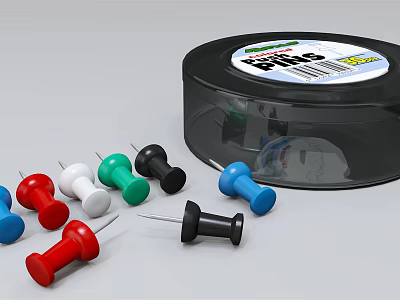 Colorful Push Pins And Adhesive Tape Roll For Office And Home Use 3d model