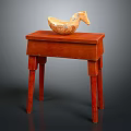Red Wooden Table with Four Legs and Horse Shaped Decorative Ornament