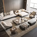 Modern Elegant Living Room Sofa And Coffee Table Set With Accent Chairs Rug Floor-to-Ceiling Windows