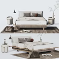 Modern Double Bed Interior Setup With Plush Pillows Cozy Blanket Side Table and Potted Plant