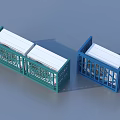 Two Modern Air Conditioning Fans With Green And Blue Grid Design For Home Cooling