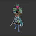 Fantasy Character In Blue And White Robe With Armored Shoulders And Crossed Arms
