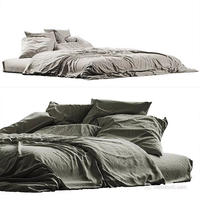 Gray Linen Bedding Set With Soft Duvet And Cozy Pillows For Bedroom 3d model 