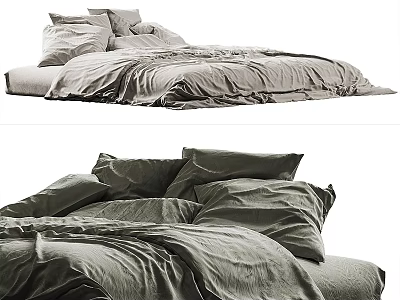 Gray Linen Bedding Set With Soft Duvet And Cozy Pillows For Bedroom 3d model