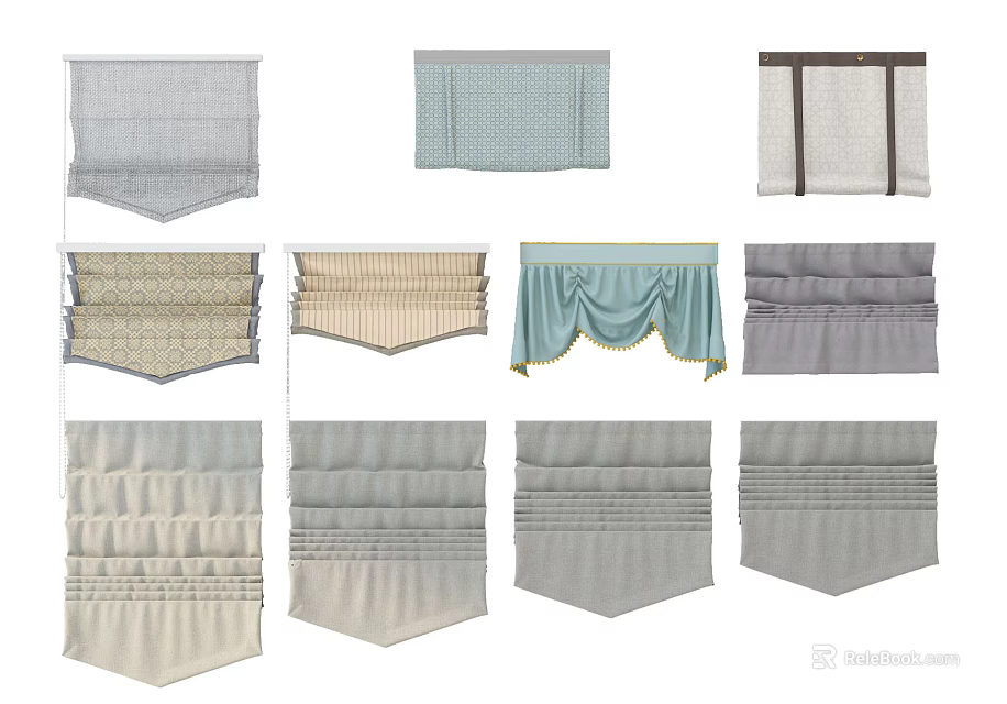 Various Style Window Blinds in Neutral Tones for Home Interior Design 3d model