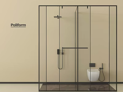 Minimalist Poliform Wall Mounted Shower in Glass Enclosure with Black Frame 3d model