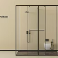 Minimalist Poliform Wall Mounted Shower in Glass Enclosure with Black Frame