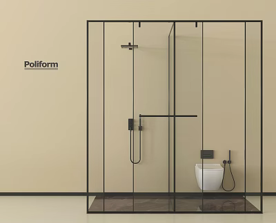 Minimalist Poliform Wall Mounted Shower in Glass Enclosure with Black Frame 3d model