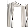 Elegant White Ceiling Drapery With Black Ribbon Ties And Flowing Fabric Design