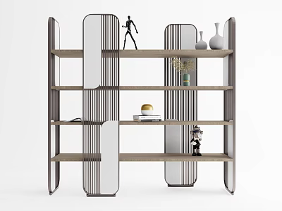 Modern Bookshelf With Sleek Design Multiple Shelves Books Decorative Figurines Vases And Plants 3d model