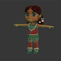 3D Rendered Little Girl With Braided Hair And Flowers In Red Green Outfit Arms Outstretched