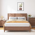 Cozy Bedroom Interior Design With Wooden Bed Frame Orange Bedding And Plaid Pillows