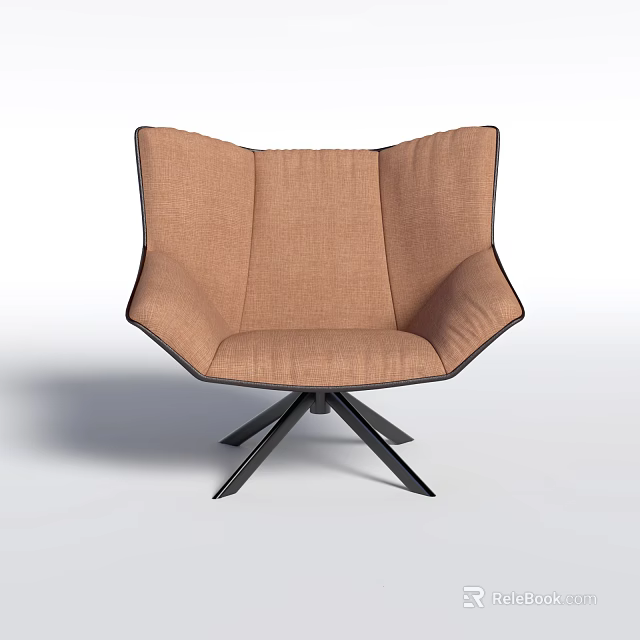 Modern Tan Fabric Single Seater Sofa With Butterfly Wing Design And Black Metal Legs 3d model 
