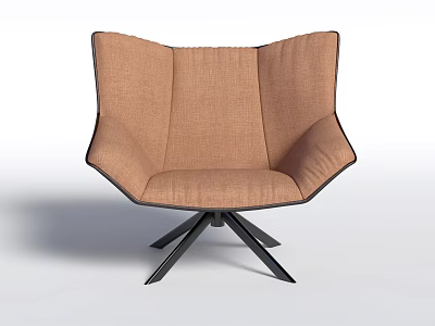 Modern Tan Fabric Single Seater Sofa With Butterfly Wing Design And Black Metal Legs 3d model