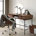 Wooden Desk With Drawer Table Lamp Dried Flowers Books And Chair With Plaid Scarf