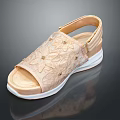 Beige Sandals With Floral Embroidery Ankle Strap And White Sole For Comfortable Casual Wear