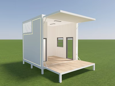 Modern Modular Building Structure With Canopy Wooden Deck Windows And Doors 3d model