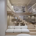 Modern Entertainment Room Interior With Comfortable Sofa Wooden Tables And Soft Lighting