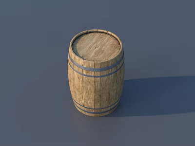 Rustic Decorative Ornament Set Featuring Wooden Barrel With Metal Hoops 3d model