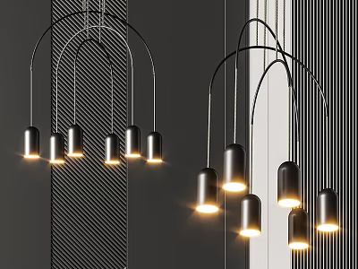 Modern Metallic Pendant Chandelier With Multiple Illuminated Bulbs For Interior Design 3d model