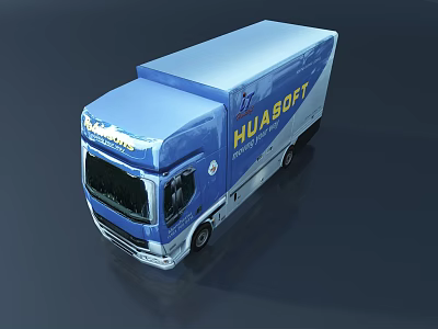 Blue HUABOFT Logistics Truck With Company Logo For Commercial Transportation 3d model